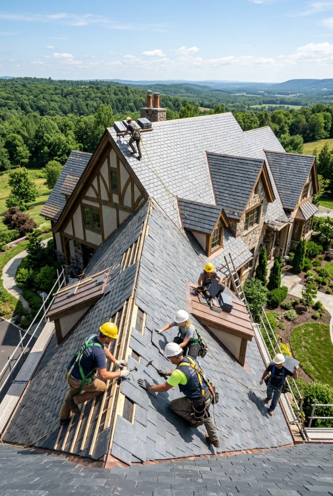 Completed residential roofing project by Times Square Remodeling