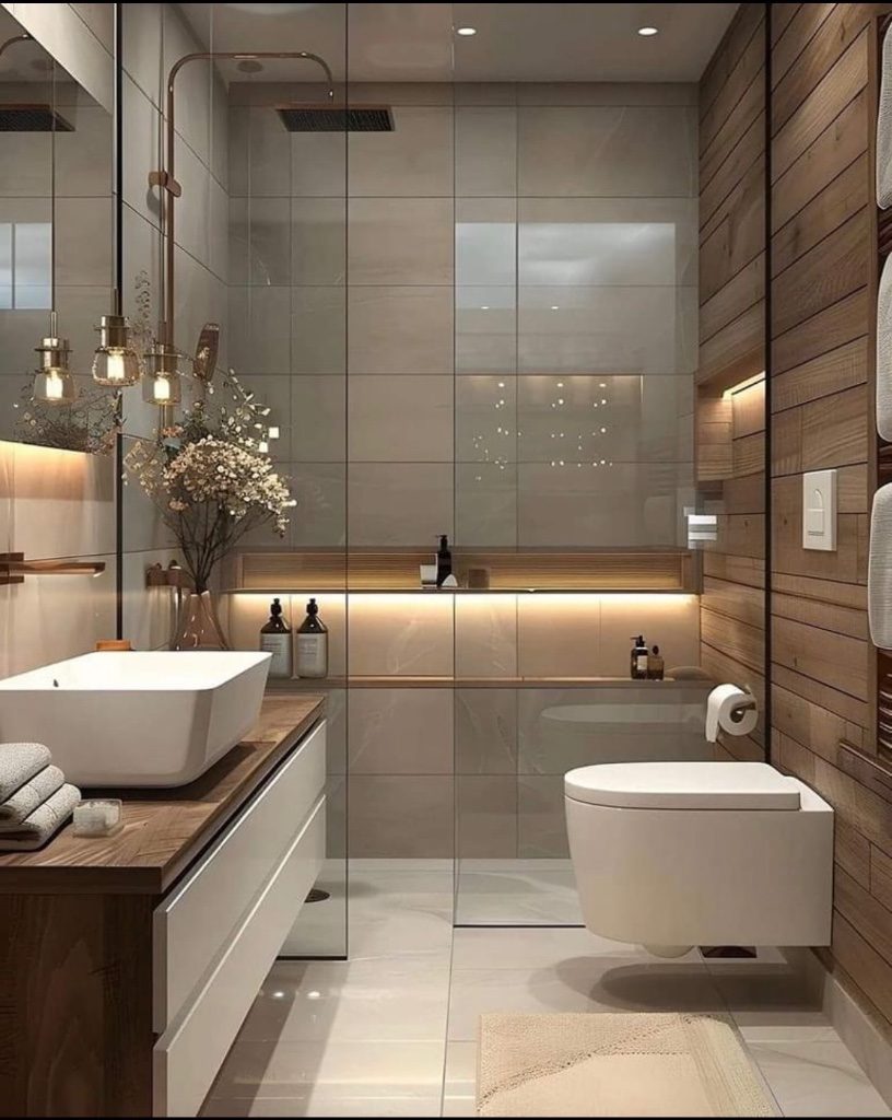 Finished bathroom remodel with glass shower