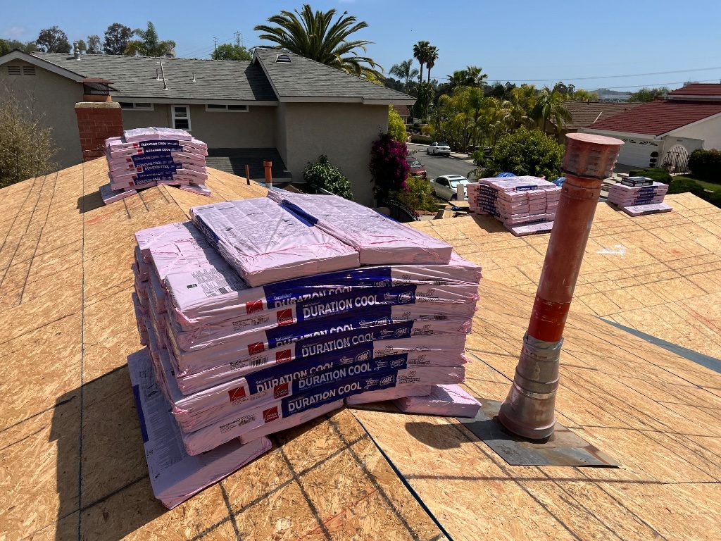 Our roofing crew at work on a residential re-roof
