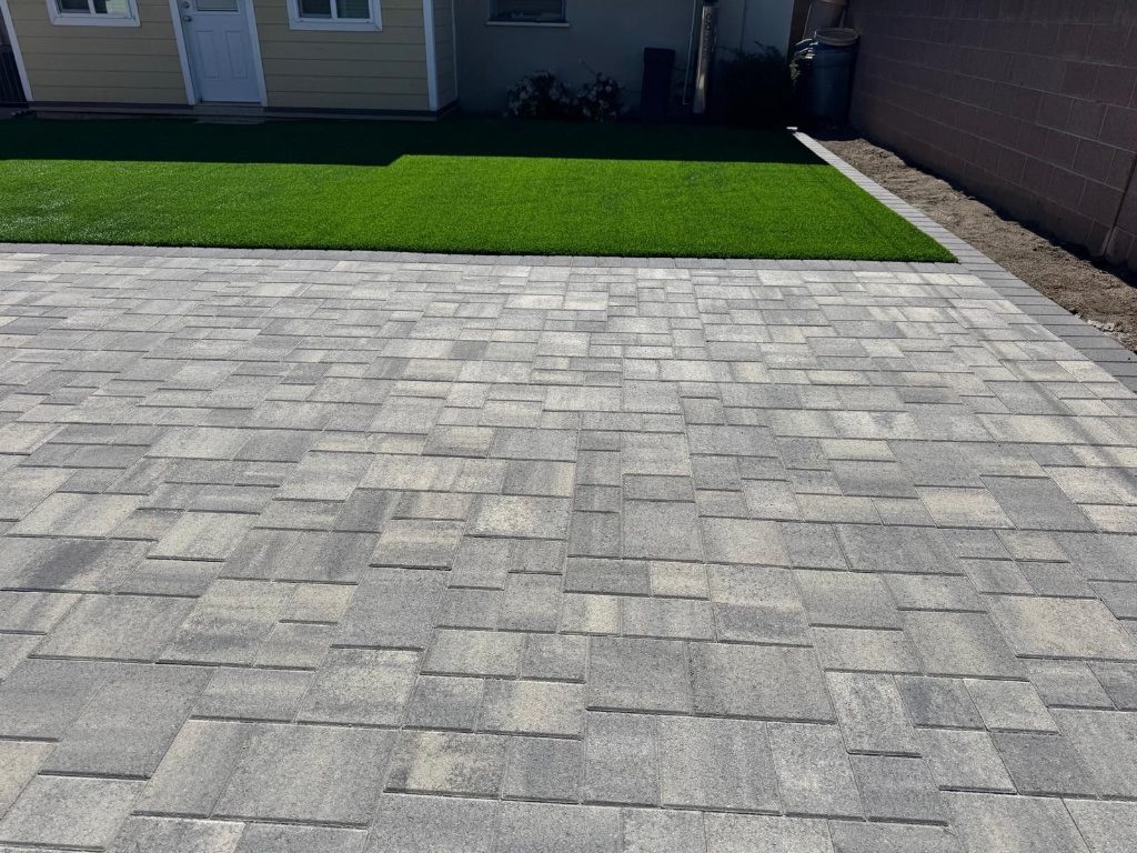 Completed gray paver patio