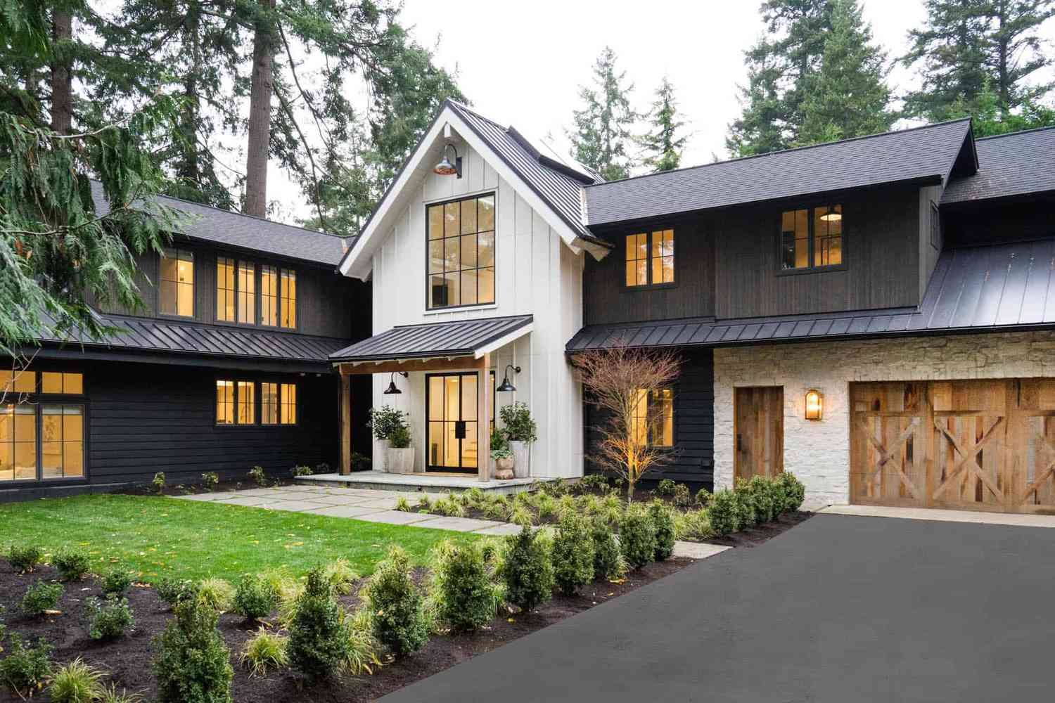 Beautifully painted dark exterior of a modern residential home